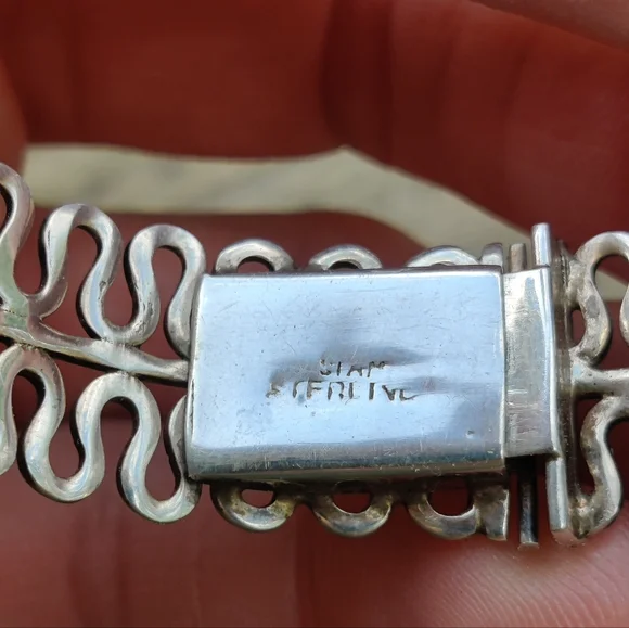 Vintage Sterling Simm Stamped Modernist Bracelet - Picture 7 of 7